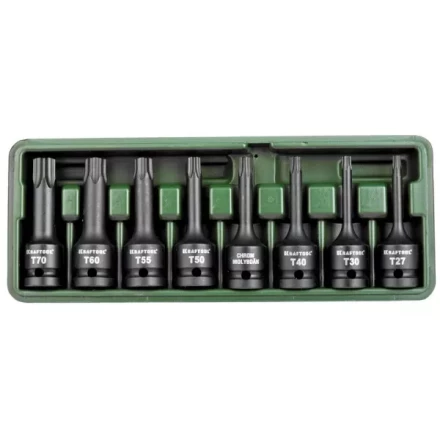 Торцовые головки KRAFTOOL "INDUSTRIE QUALITAT" ударные в наборе, (1/2"), Cr-Mo, фосфат., TORX, T27-T70, 8 шт. 27952-H8 купить в Надыме