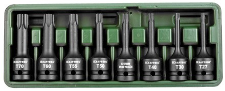 Торцовые головки KRAFTOOL &quot;INDUSTRIE QUALITAT&quot; ударные в наборе, (1/2&quot;), Cr-Mo, фосфат., TORX, T27-T70, 8 шт. 27952-H8 купить в Надыме