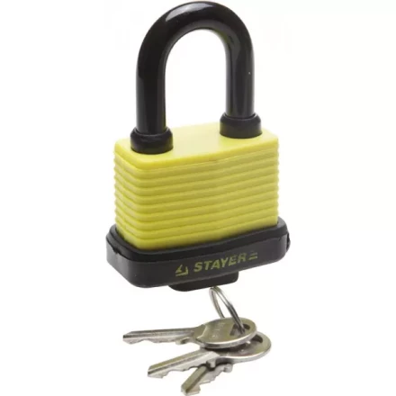 Замок STAYER "MASTER" навесной, всепогодный, пластиковая защита корпуса, с закаленной дужкой,на карточке, 60мм 37140-50 купить в Надыме