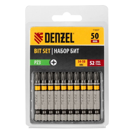 Бита PZ3х50, сталь S2, шестигранный профиль, 10 шт. Е 6,3 Denzel 11657 купить в Надыме