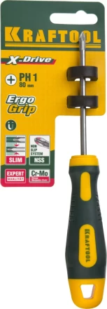 Отвертка KRAFTOOL, Cr-Mo-V сталь, двухкомпонентная противоскользящая рукоятка, PH, №1x80мм 250072-1-080 купить в Надыме
