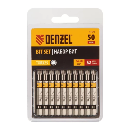 Бита TX 25х50, сталь S2, шестигранный профиль, 10 шт. Е 6,3 Denzel 11670 купить в Надыме