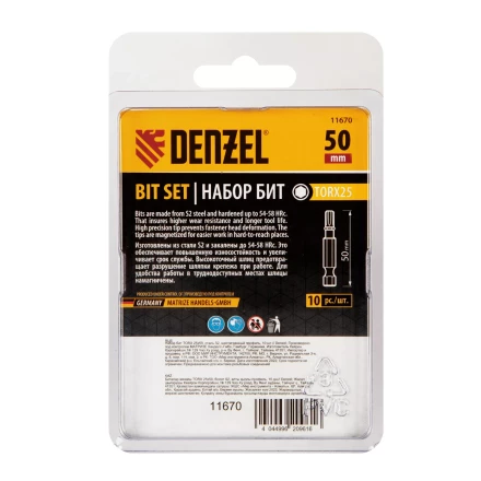 Бита TX 25х50, сталь S2, шестигранный профиль, 10 шт. Е 6,3 Denzel 11670 купить в Надыме