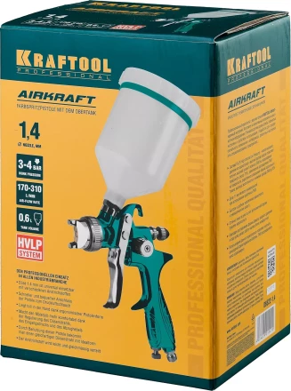 Краскопульт пневматический KRAFTOOL AirKraft, HVLP, c верхним бачком, 1,4мм 06522-1.4 купить в Надыме
