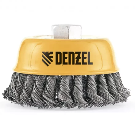 Щетка для УШМ 75 мм Чашка крученая нержавеющая проволока 0.5 мм М14 Denzel 746243 купить в Надыме