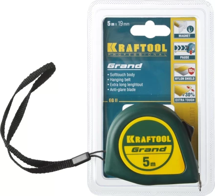 Рулетка KRAFTOOL GRAND, обрезиненный пластиковый корпус, 5м/19мм 34022-05-19 купить в Надыме