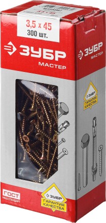 Шурупы ЗУБР &quot;МАСТЕР&quot; по дереву желтопассивированные, 3.5x45мм, 300шт 4-300391-35-045 купить в Надыме