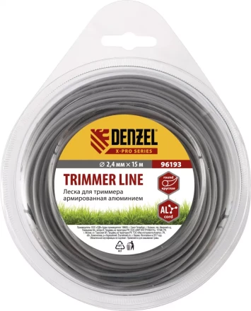 Леска для триммера армированная алюминием X-Pro круглая 2,4мм х 15м блистер Россия Denzel 96193 купить в Надыме
