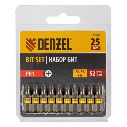 Бита PH1х25, сталь S2, шестигранный профиль, 10 шт. Е 6,3 Denzel 11651 купить в Надыме