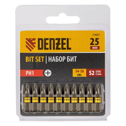 Бита PH1х25, сталь S2, шестигранный профиль, 10 шт. Е 6,3 Denzel 11651 купить в Надыме