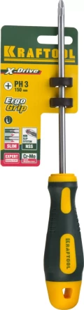 Отвертка KRAFTOOL, Cr-Mo-V сталь, двухкомпонентная противоскользящая рукоятка, PH, №3x150мм 250072-3-150 купить в Надыме