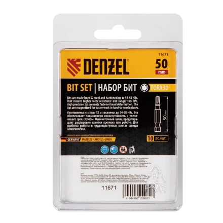 Бита TX 30х50, сталь S2, шестигранный профиль, 10 шт. Е 6,3 Denzel 11671 купить в Надыме