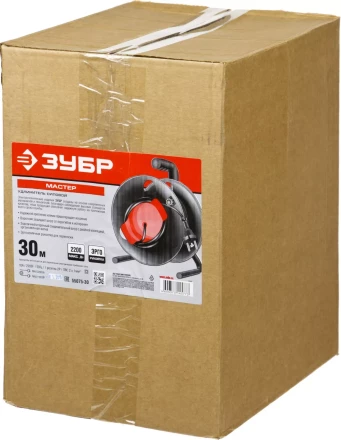 Удлинитель ЗУБР "МАСТЕР" на катушке, ПВС 2х1кв мм, 1 гнездо, макс мощн 2200Вт, 30м 55075-30 купить в Надыме