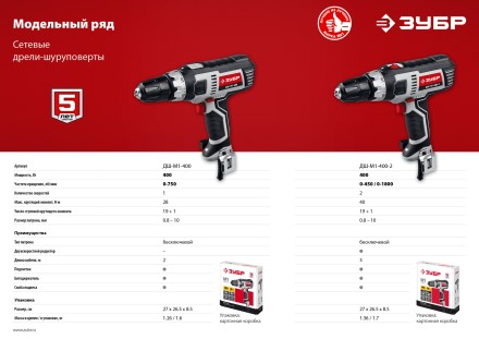 Дрель-шуруповерт сетевая ДШ-М1-400-2 серия МАСТЕР купить в Надыме