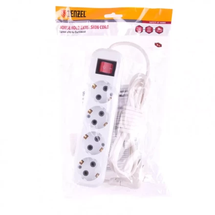 Удлинитель бытовой с заземлением и выключателем 4 м 4 розетки 10 A серия УХз10 Denzel 95977 купить в Надыме