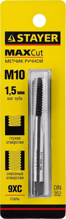 Метчик STAYER "MASTER" одинарный, для сквозных и глухих отверстий, сталь 9ХС, М10х1,5 28021-10-1.5 купить в Надыме