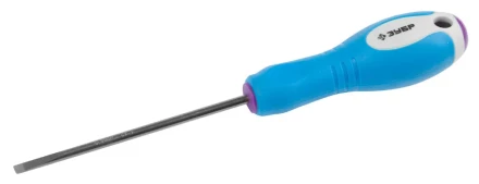 Отвертка ЗУБР, Cr-V сталь, трехкомпонентная рукоятка, цветовая индикация типа шлица, SL, 4,0x100мм 25251-4.0-100 купить в Надыме