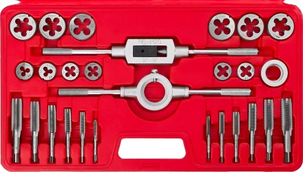 Набор ЗУБР "МАСТЕР" с металлорежущим инстр., метчики однопроходные и плашки М5-М16, оснастка - в пластик. боксе, 27пред. 28123-H27 купить в Надыме