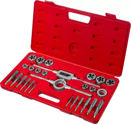 Набор ЗУБР "МАСТЕР" с металлорежущим инстр., метчики однопроходные и плашки М5-М16, оснастка - в пластик. боксе, 27пред. 28123-H27 купить в Надыме