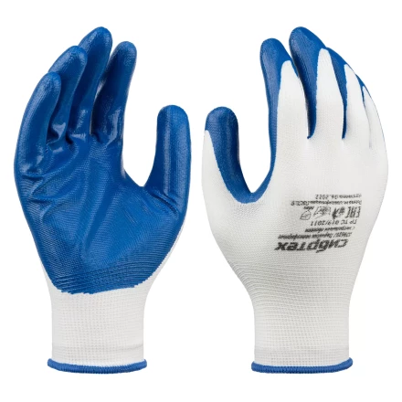 Перчатки полиэфирные с синим нитрильным покрытием, размер 9, 13 класс вязки// Сибртех 678625 купить в Надыме