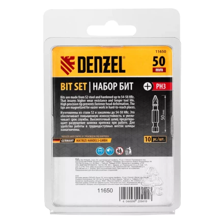 Бита PH3х50, сталь S2, шестигранный профиль, 10 шт. Е 6,3 Denzel 11650 купить в Надыме