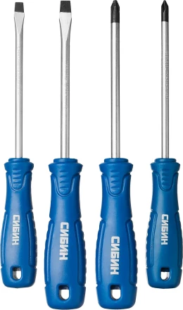 Набор: Отвертки СИБИН 25084 с закаленным стержнем, маслобензостойкая рукоятка, в блистере, 4 предмета 25084 купить в Надыме