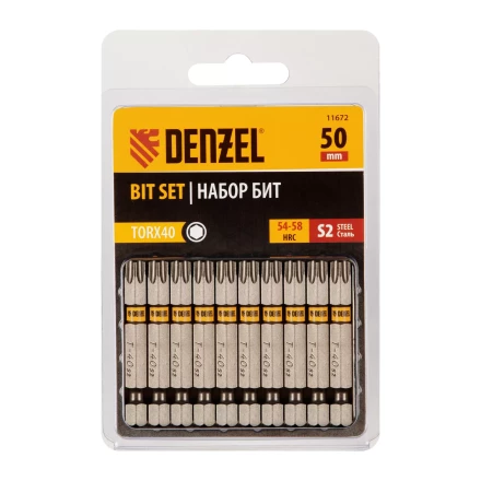 Бита TX 40х50, сталь S2, шестигранный профиль, 10 шт. Е 6,3 Denzel 11672 купить в Надыме