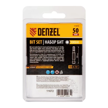 Бита TX 40х50, сталь S2, шестигранный профиль, 10 шт. Е 6,3 Denzel 11672 купить в Надыме