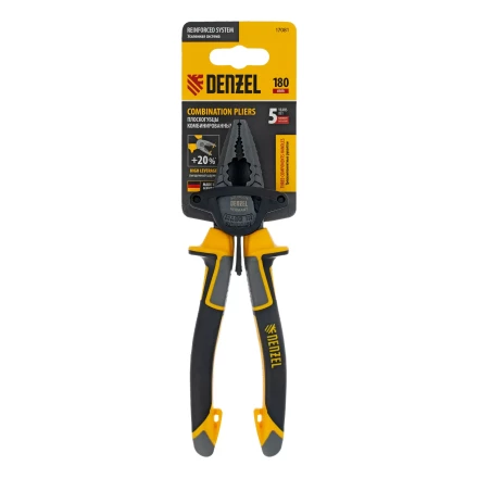 Плоскогубцы комбинированные 180 мм Denzel 17081, трехкомпонентные рукоятки купить в Надыме