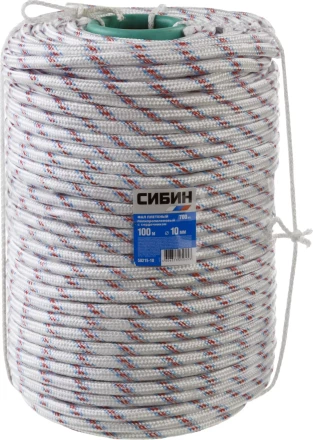 Фал плетёный полипропиленовый СИБИН 24-прядный с полипропиленовым сердечником, диаметр 10 мм, бухта 100 м, 700 кгс 50215-10 купить в Надыме