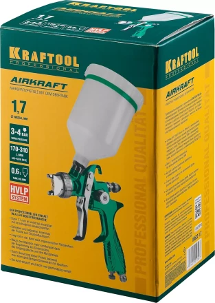 Краскопульт пневматический KRAFTOOL AirKraft, HVLP, с верхним бачком, 1,7мм 06522-1.7 купить в Надыме