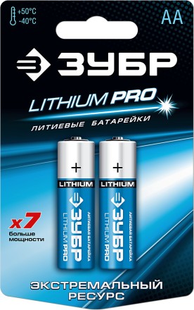 Батарейка ЗУБР &quot;Lithium PRO&quot;, литиевая Li-FeS2, &quot;AA&quot;, 1,5 В, 2шт 59202-2C купить в Надыме