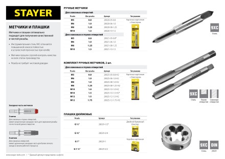 Метчик STAYER &quot;MASTER&quot; одинарный, для сквозных отверстий, сталь 9ХС, М10х1,5 28020-10-1.5 купить в Надыме