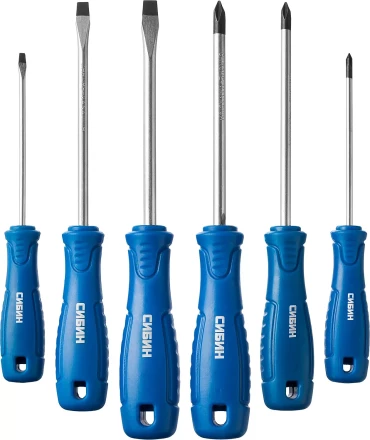 Набор: Отвертки СИБИН 25086 с закаленным стержнем, маслобензостойкая рукоятка, в блистере, 6 предметов 25086 купить в Надыме