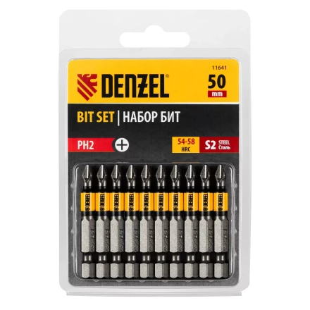 Бита PH2х50, сталь S2, цилиндр., 10 шт. Е 6,3 Denzel 11641 купить в Надыме