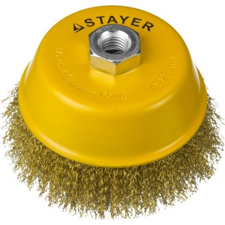 STAYER &quot;PROFESSIONAL&quot;. Щетка чашечная для УШМ, витая стальная латунированная проволока 0,3мм, 125ммхМ14 35125-125 купить в Надыме
