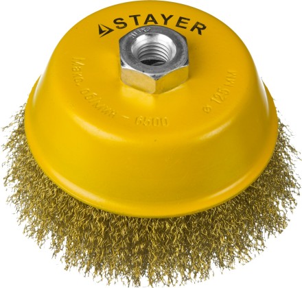 STAYER &quot;PROFESSIONAL&quot;. Щетка чашечная для УШМ, витая стальная латунированная проволока 0,3мм, 125ммхМ14 35125-125 купить в Надыме
