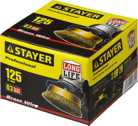 STAYER &quot;PROFESSIONAL&quot;. Щетка чашечная для УШМ, витая стальная латунированная проволока 0,3мм, 125ммхМ14 35125-125 купить в Надыме