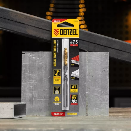 Сверло спиральное по металлу Denzel 7,5 x 109 мм, Р6М5, Golden Tip, 718238 купить в Надыме