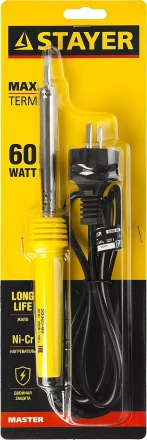 Паяльник с пластмассовой рукояткой и долговечным жалом, STAYER "MASTER" MAXTerm, 55305-60, 60 Вт, клин 55305-60 купить в Надыме