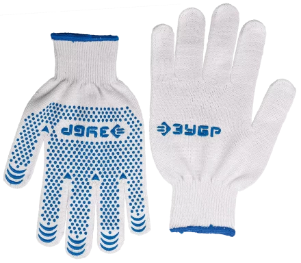 ЗУБР ТОЧКА+, S-M, х/б перчатки с покрытием из ПВХ-геля, противоскользящие, точки увеличенного размера, 13 класс, Профессионал (11451-S) купить в Надыме