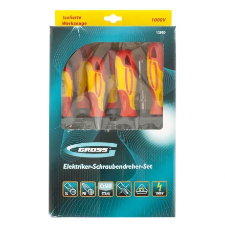 Набор отверток диэлектрических до 1000 В тестер CrMo двухкомпонентные рукоятки 8 шт Gross 12950 купить в Надыме