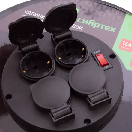 Удлинитель силовой 50 м, 16А, тип УХз16, КГ 3 x 1.5 мм, на стальной катушке, 4 розетки Сибртех 95877 купить в Надыме