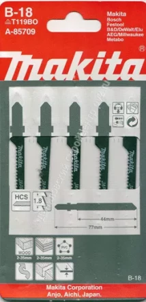 Пилка для лобзика Makita A-85709 ( 5 шт.) HCS 77х1,8 мм рез-35 мм  крив.пропил купить в Надыме