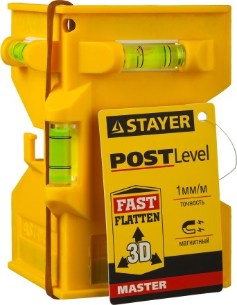 Уровень-угольник STAYER &quot;MASTER&quot; &quot;POSTLevel&quot; пластмассовый с магнитом, 3 ампулы 3456_z01 купить в Надыме