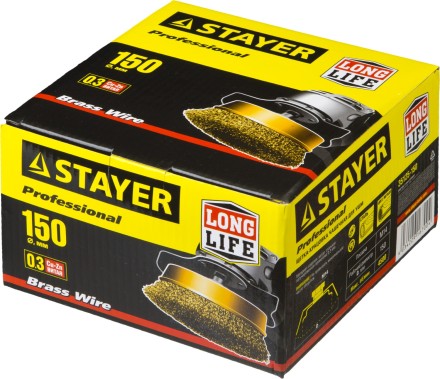 STAYER &quot;PROFESSIONAL&quot;. Щетка чашечная для УШМ, витая стальная латунированная проволока 0,3мм, 150ммхМ14 35125-150 купить в Надыме