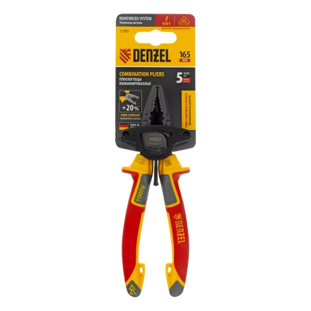 Плоскогубцы комбинированные Denzel 17085, диэлектрические трехкомпонентные рукоятки до 1000 В, 165 мм купить в Надыме