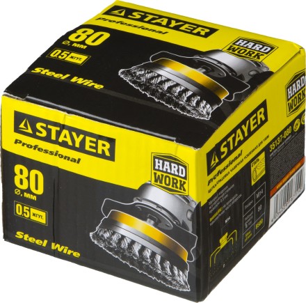 STAYER &quot;PROFESSIONAL&quot;. Щетка чашечная усиленная для УШМ, жгутированная стальная проволока 0,5мм, 80ммхМ14 35137-080 купить в Надыме