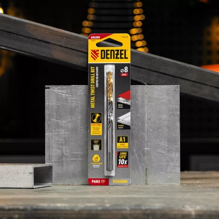 Сверло спиральное по металлу Denzel 8 x 117 мм, Р6М5, Golden Tip, 718239 купить в Надыме