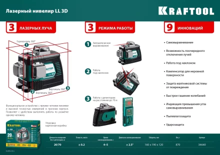 Нивелиры лазерные LL-3D, 360 град, 20/70м, IP54 34640 купить в Надыме